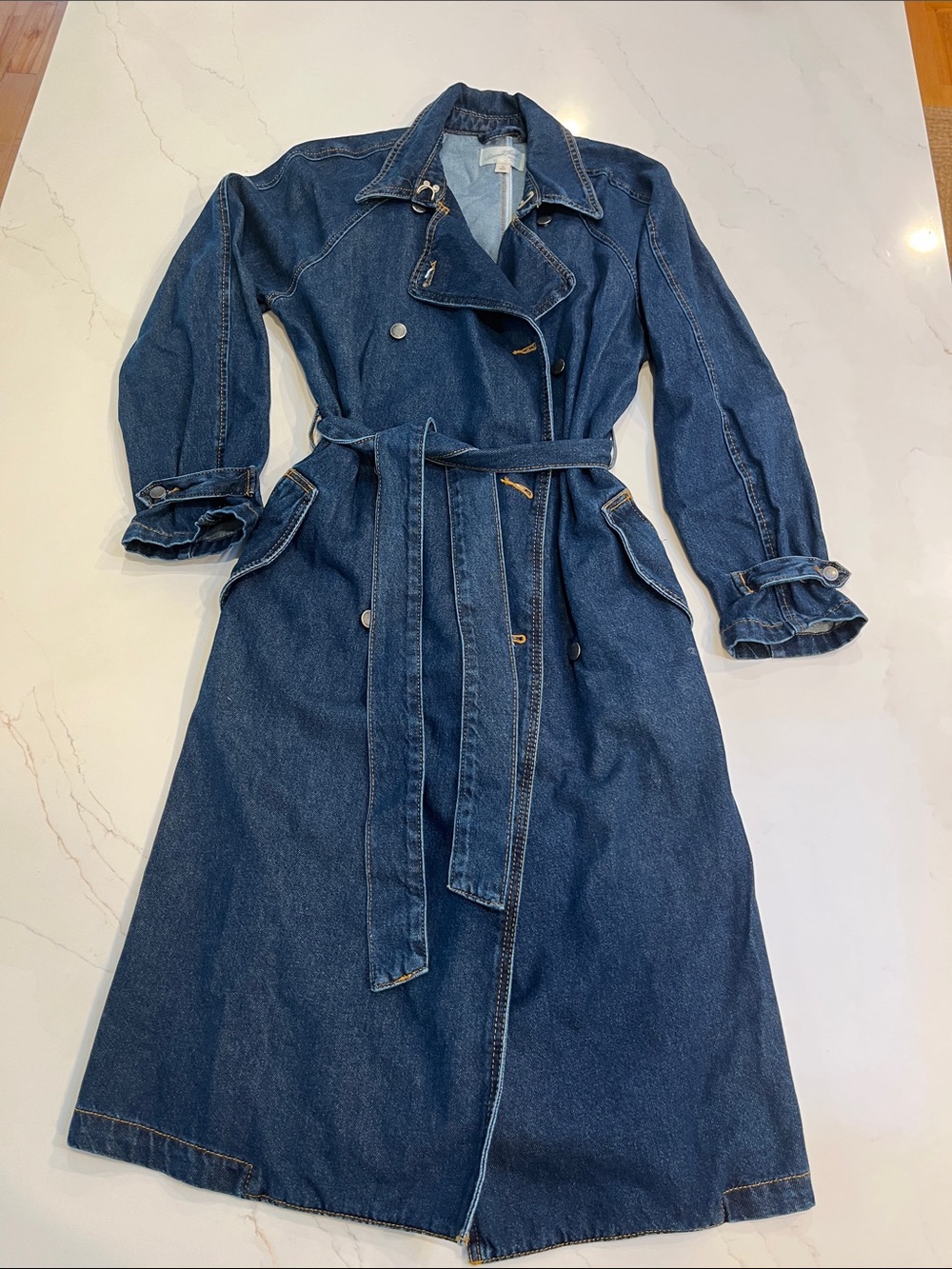 Universal Thread Dark Blue Denim Trench with Belt